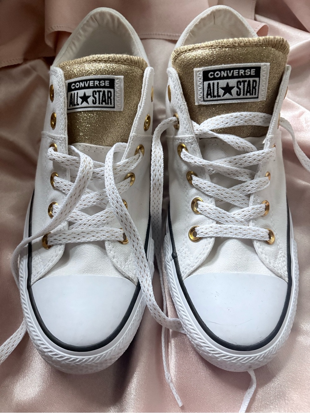 Converse Chuck Taylor All Star White Gold Metallic Sparkle Low Top Sneakers 9